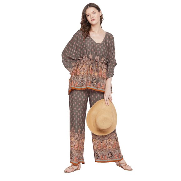 Gypsie Blu Womens Co-Ord Set Dress Rayon Paisley 2 Piece Pajamas Sets for Girls - Picture 4 of 8